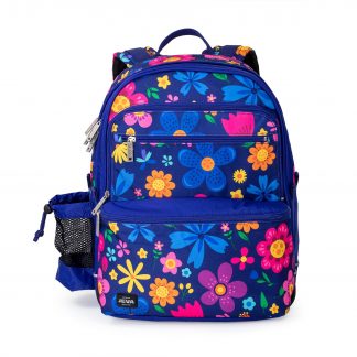 blå/blomstret billig skoletaske til piger i 2-5 klasse